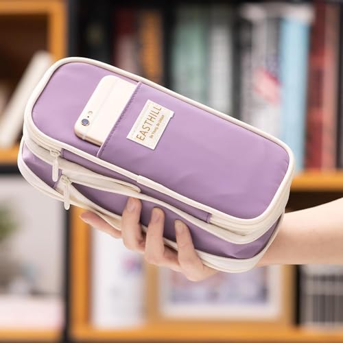 Image of LABUK Large Capacity Pencil Case Pouch, Cute Aesthetic Big Capacity Zipper Cases Pen Portable Office Stationery Makeup Bag, Desk Organizer for College Adults Women Men (Purple)