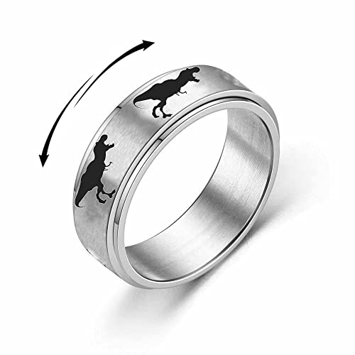 Tyrannosaurus Rex Dinosaur Spinner Rings for Men Women Hypoallergenic Stainless Steel Ring Stress Relieving Anxiety Ring Jurassic Dinosaurs Fidget Rotate Freely Finger Band Personalized Jewelry Gift for Boyfriend Father Christmas Birthday (12)
