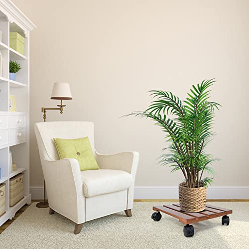 Misumiso Plant Caddy Wooden Lockable Plant Stand Heavy Duty Plant Dolly 2 Pack Square Sturdy Design Indoor Outdoor Hold Up To 150Lb (12" Square, Brown) #TOP4