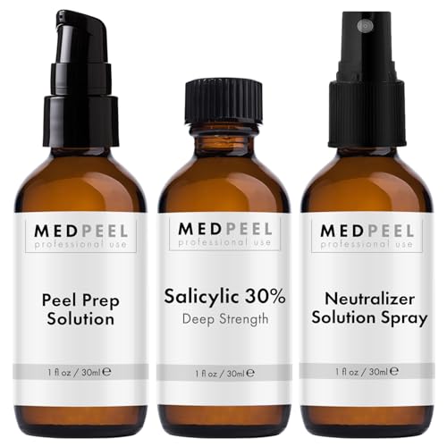MedPeel Salicylic Acid Peel 30% Essential Peel Kit, Includes Peel, Prep, Neutralizer, Deep Strength Professional Grade Chemical Face Peel for all Skin Tones, 1oz/30ml (Kit of 3)
