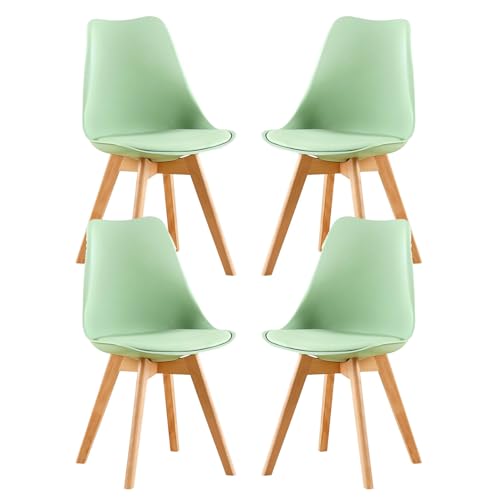 4 Chaises Tulipes Salle à Manger Scandinaves BM Home Salle de Bureau, Pieds en Bois de Hêtre Massif, Couleur Verte