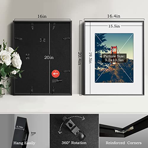 Image of VCK Black 16x20 Picture Frame Metal for Wall, 3 Pack Aluminum Poster Frame with Real Glass, with Mat for 11x14 Photo or 16x20 without Mat, Great for Wall Arts, Prints