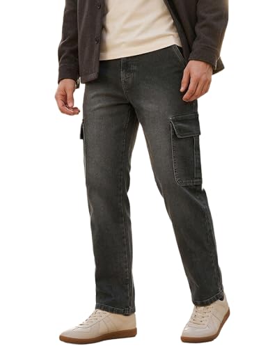 Image of Urbano Fashion Men's Regular Fit Washed Cargo Jeans with 6 Pockets Stretchable