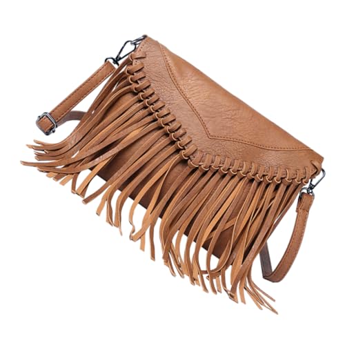 Sac bandoulière OUNONA de taille moyenne en cuir PU marron style décontracté