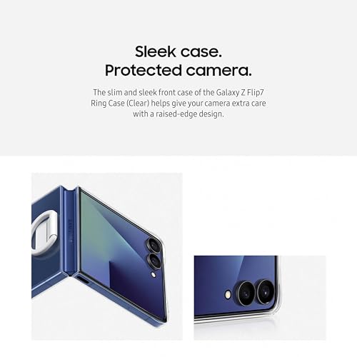 Image of Samsung Galaxy Z Flip7 Ring Phone Case Clear, Protective Cover with Built-in Ring, Easy to Carry, Slim, Sleek, US Version, Transparent