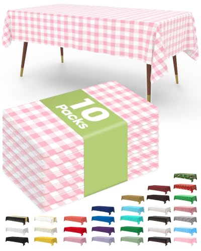 Image of Pureegg Pink Plaid Plastic Table Cloth Disposable 10 Pack 54x108 Inch