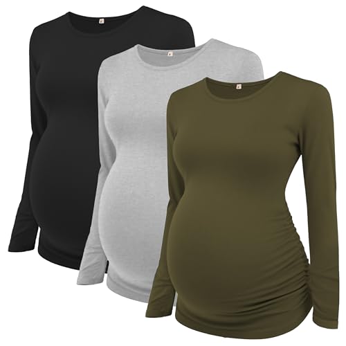 Love2Mi 3er Pack Damen Umstandsshirt Umstandstop Langarm Umstandsmode