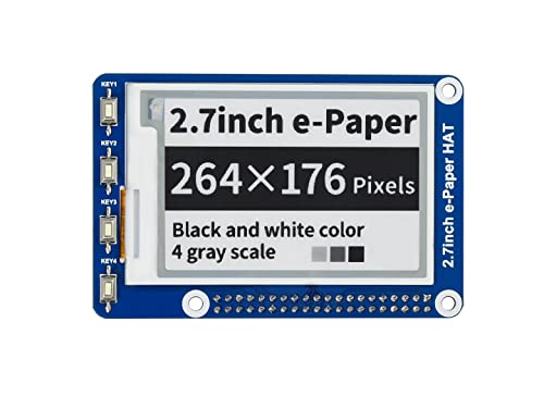 Waveshare 2.7 Inch E-Paper Display HAT Module Kit 264x176 Resolution 3.3v/5v E-ink Electronic Paper Screen with Embedded Controller for Raspberry Pi/Jetson Nano/Arduino/STM32 with SPI Interface