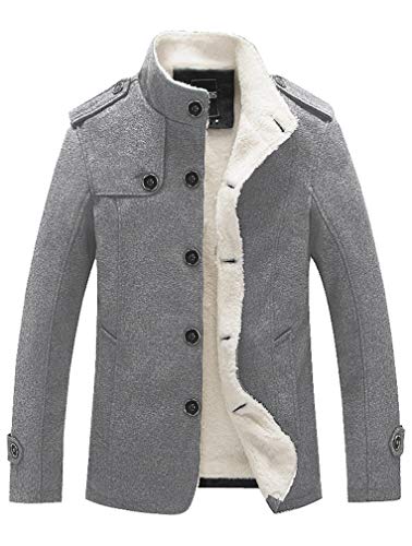 Lavnis Men's Cotton Blend Jacket Casual Stand Collar Single Breasted Trench Overcoat Light Gray L