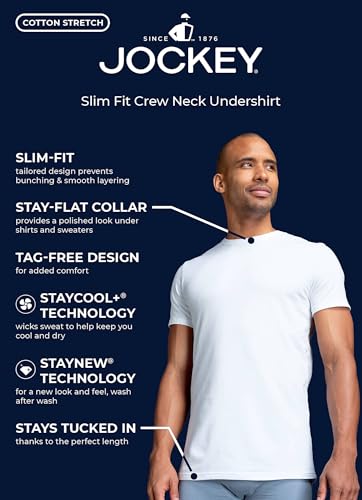 Image of Jockey Men's Undershirt Slim Fit Cotton Stretch Crew Neck Undershirt - 2 Pack