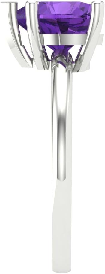 Clara Pucci 14K Solid White Gold 2 ctw Amethyst Solitaire Ring for Women | Anniversary, Birthday Gift | 8mm Heart Cut - Image 3