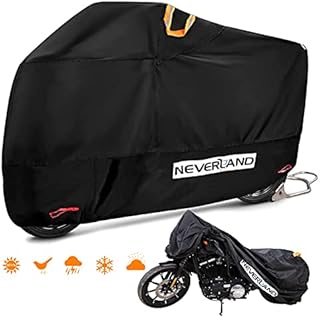 NEVERLAND Motorcycle Covers, Heavy Duty 210D Waterproof UV Protective Tear Proof Motorbike Cover with Safety Cloth Lock Holes Design, All Weather Outdoor Protection (L Fits up to 87