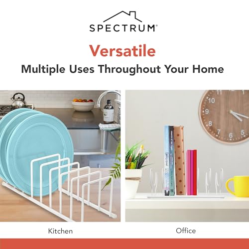 Image of Spectrum Euro Cutting Board Holder Stand for Countertop or Inside Kitchen Cabinet Organization Matte White, 8 Slot Cutting Board Drying Rack or Cabinet Plate Bakeware Storage Organizer
