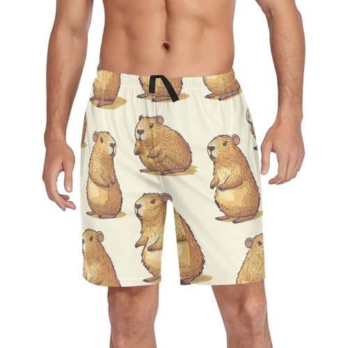 Men's Short Pajama Bottoms Capybara Animals White Home Casual Sleep Pants4