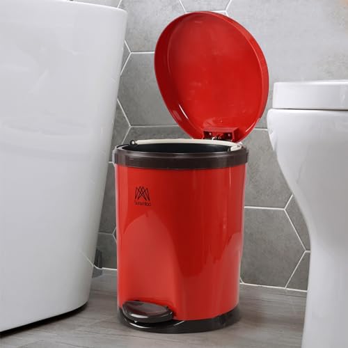 Caneca de basura plástica redonda 10 L con pedal rojo miniatura 3