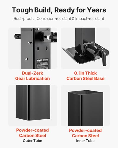 Image of VEVOR Heavy-Duty Trailer Jack, 12,000 lbs Load Capacity, Sidewind Square Direct Weld-on Trailer Jack with Handle Crank, Adjustable Drop Leg, 26-Inch Travel for Lifting RV, Utility, Yacht Trailers