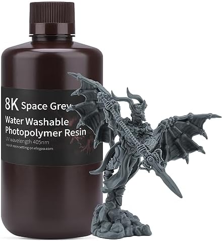 ELEGOO 8K 3D Printer Resin, Water Washable Resin 405nm UV-Curing Resin, Best for 8K/9K/12K LCD 3D Printer Space Grey 1000G