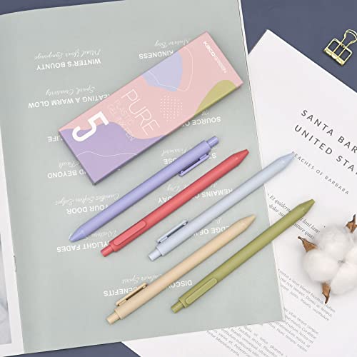 Image of KaCo Pack of 5 Pieces Colored Ink Pens Retractable Cute Pens for Note Taking 0.5mm Fine Point (Morandi II)