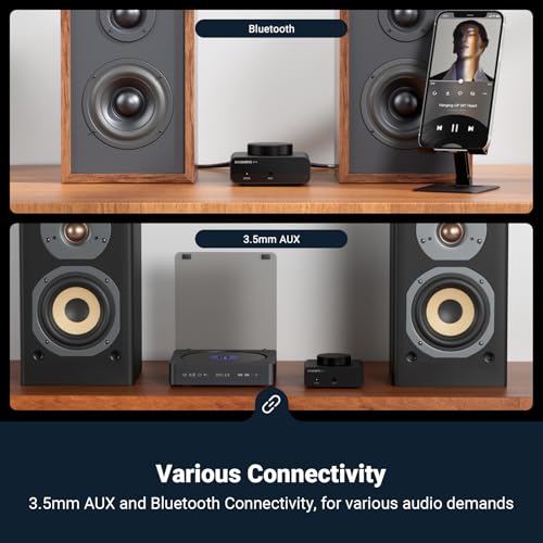 Image of Mini Bluetooth Amplifier for Passive Speakers & Bass Shakers, Home Audio Receiver & Amplifier, 50W+50W Stereo, 𝟭𝟬𝟬𝗪 𝗠𝗼𝗻𝗼, AUX /Bluetooth Input, Reliable Bluetooth Connectivity(𝟲𝟱𝗳𝘁 /𝟮𝟬𝗺)