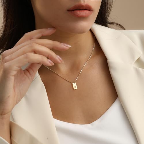 Initial Necklaces for Women 14K Gold Plated Letter Necklace Dainty Gold Name Necklace Personalized Initial Tag Pendant Necklace for Women Trendy Gold Jewelry4