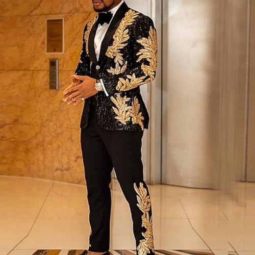 Men's High-end Positioning Sequins Luxury Suits One Button Shawl Lapel Blazer Jacket Pants,Men Tuxedo Suit Set3