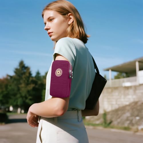 Bolsa de ombro para braçadeiras para celular, bolsa transversal pequena com zíper, faixa de braço, uso para corrida, caminhada, ciclismo (roxo escuro, 0,5 L)