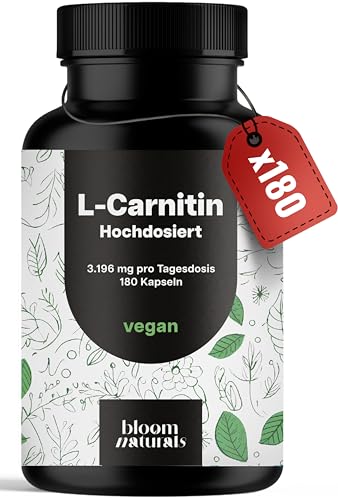 L-Carnitin Kapseln Hochdosiert 3196mg - 180 Kapseln - Komplex aus L-Carnitin-Tartrat, Acetyl - vegan aus Deutschland Laborgeprüft - Verpackung kann variieren