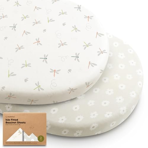 Image of 2-Pack Baby Bassinet Sheets Girl, Boy - Viscose Derived from Bamboo Fitted Bassinet Sheets Compatible with Halo Bassinest Swivel Sleeper, Baby Delight, Graco Bedside Bassinet Mattress Sheet (Meadow)