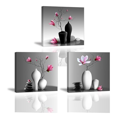 Piy Painting 3X Wandbild Leinwanddrucke Bilder Blumen Orchidee Wandbild Dekoration, Blumen Bilder auf Leinwand, Fotoleinwand und Kunstdrucke auf Wanddeko für Wohnzimmer Küche Weihnachten 30x30cm