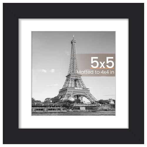 upsimples 5x5 Picture Frame, Display Pictures 4x4 with Mat or 5x5 Without, Wall Hanging Photo Frames, Black, 1 Pack