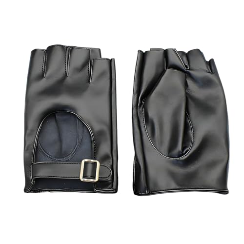 Joysuelly Gants Moto Homme Femme en Simili Cuir Noir, Mitaines sans Doigts pour Conduite et Vélo, Style Punk Rock, Accessoire Cosplay et Gym, Protection...