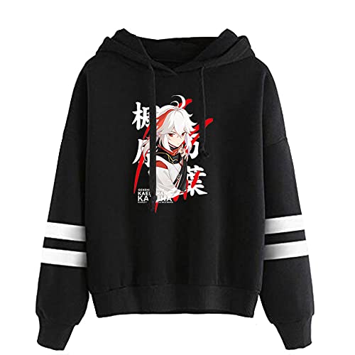 WBLXYMDP Parallel Bars Genshin Impact Kaedehara Kazuha Hoodie Sweatshirts Letter Hooded Young Peaple Pullovers (Black0,X-Large)