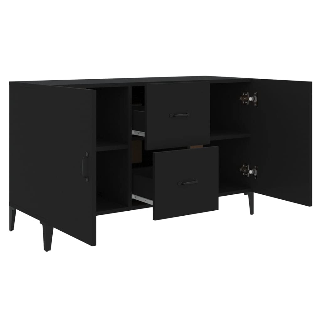 Czarny kredens 100x36x60 cm drewno inżynieryjne, szafka boczna z 2 drzwiami i 2 szufladami, szafka do przechowywania do salonu, stylowy design i łatwe do czyszczenia