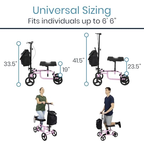 Vive Mobility Knee Scooter for Broken Foot & Injuries - 4 Wheel Steerable Walker for Leg, Foot, Ankle Injury - Kneeling Aid Quad Rolling Medical Cart for Adults, Elderly - FSA/HSA Approved (Pink)