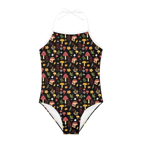 Image of Cute Backless One Piece Swimsuits for Girls Adjustable Halter Strap Bathing Suit Beach Swimwear for Girls