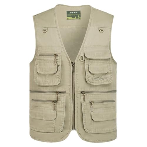 Timween Herren Outdoor Casual Weste mit Vielen Taschen, Herren Sommer Multifunktions Ärmellos Baumwolle Weste Geeignet für Angeln Camping Jagd Fotografie Wandern