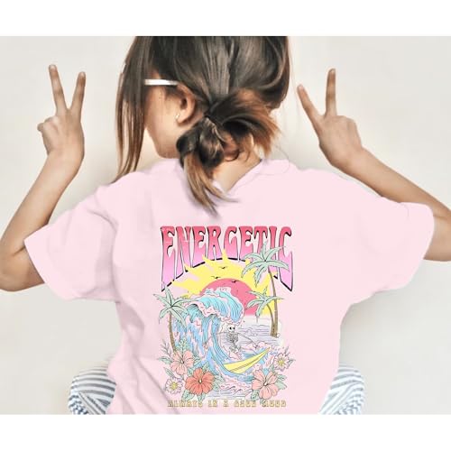Image of Cute Letter Shirts for Girls Beach Graphic Tee Preppy Shirt Kids Summer Cotton Short Sleeve T Shirt Vacation Tops