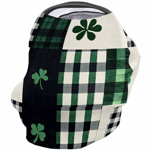 Nursing Cover for Breastfeeding Scarf, Shamrocks Black Green Plaid St. Patrick's Day Baby Car Covers Super Soft Multi Use for Canopy Shopping Cart Cover Blanket Stroller Cover