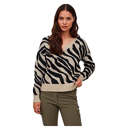 Vila Damen Viril Feami Mix V-neck L/S Knit Top Noos Pullover, Natural...