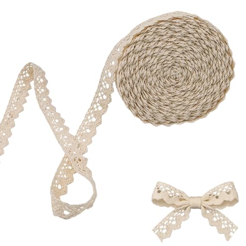 10 Yards Vintage Lace Ribbon, 0.59“ Beige Crochet Lace Trim