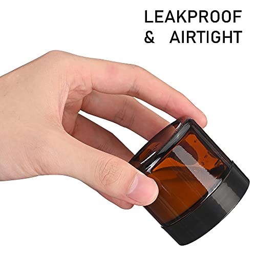4 Pack 1oz Glass Jars with Lids, Tecohouse Amber Glass Jars with Lids & Stickers, Reusable Empty Round makeup container for Creams, Lotion, Cosmetic4