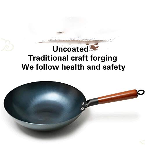 Sartén Wok de hierro fundido con mango de madera 32 cm miniatura 3