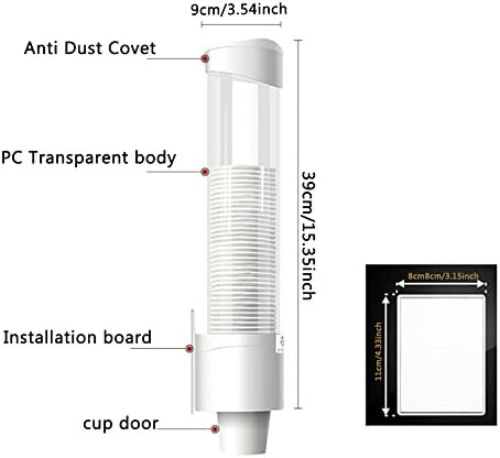 Wall Mounted Paper Cup Dispenser, Plastic Pull Type Disposable Cup Holder for Biodegradable Paper Cones 7.5cm 50 Cups, Transparent Dustproof Cup Organizer Rack for Office Coffee Water Cooler Machine