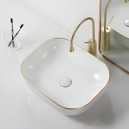 Image of OSOSAM Premium Designer Table Top Ceramic Wash Basin /Vessel Sink with Slim Rim for Bathroom (18 x 13 x 5.5 Inch) (White Glossy Finish)