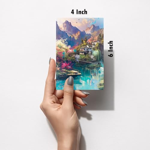 Image of SiddArtify Serene Asian - Cottage Landscape Art Print Set - Set of 2-4x6 Inch - Board (Pack of 6) - Sticker (Pack of 6) Wall Room Decoration art Poster Prints