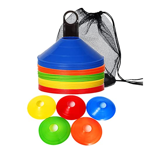 IROCH 50 Pack Soccer Cones Disc Cone Sets with Holder and Bag for Training,Field Cone Markers Football,Kids,Sports (Colorful)