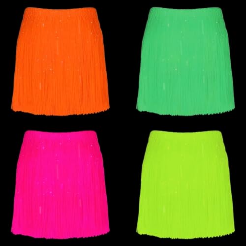 Suprimentos de festa que brilham no escuro, 4 saias multicoloridas néon para decoração de festa de néon, festa de máscaras, aniversário, celebração, vestido de Halloween