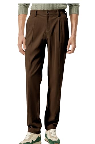 Corduroy Pants Men Fall Spring Casual Formal Dress Pants Elastic Waist Regular Straight Fit Trousers