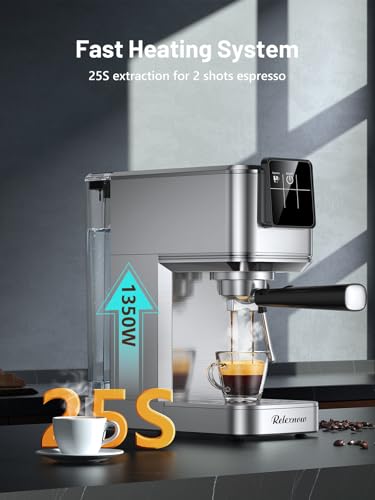 Image of RELEXNOW Espresso Machine, 20 Bar Professional Espresso Coffee Maker with Milk Steam Wand, Hot and Iced Coffee Machine, Stainless Steel Compact Coffee Machine for