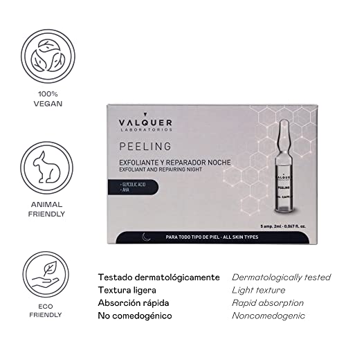 Valquer Facial Peel Fibres Face Serum Night Exfoliation and Repair. All Skin Types With Glycolic Acid and Aha. Face Scrub - 5 x 3 ml - Image 3